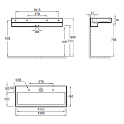 Раковина-столешница двойная Jacob Delafon Terrace 120x49 EXB112-00 схема
