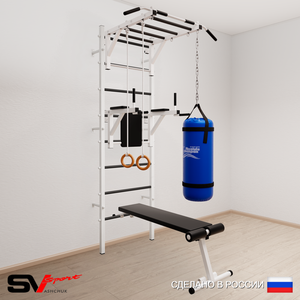 Шведская стенка Sv Sport усиленная 6511 (Турник рукоход/Брусья/Скамья/Кольца/Цепь/Мешок 15кг)