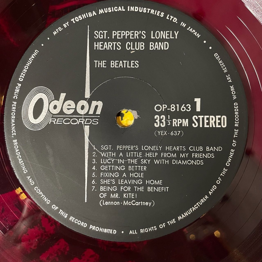 Винтажная виниловая пластинка LP The Beatles Sgt. Pepper Lonely Hearts Club Band (Japan 1967) (No Obi) (Red Wax Vinyl) Lovely Rita