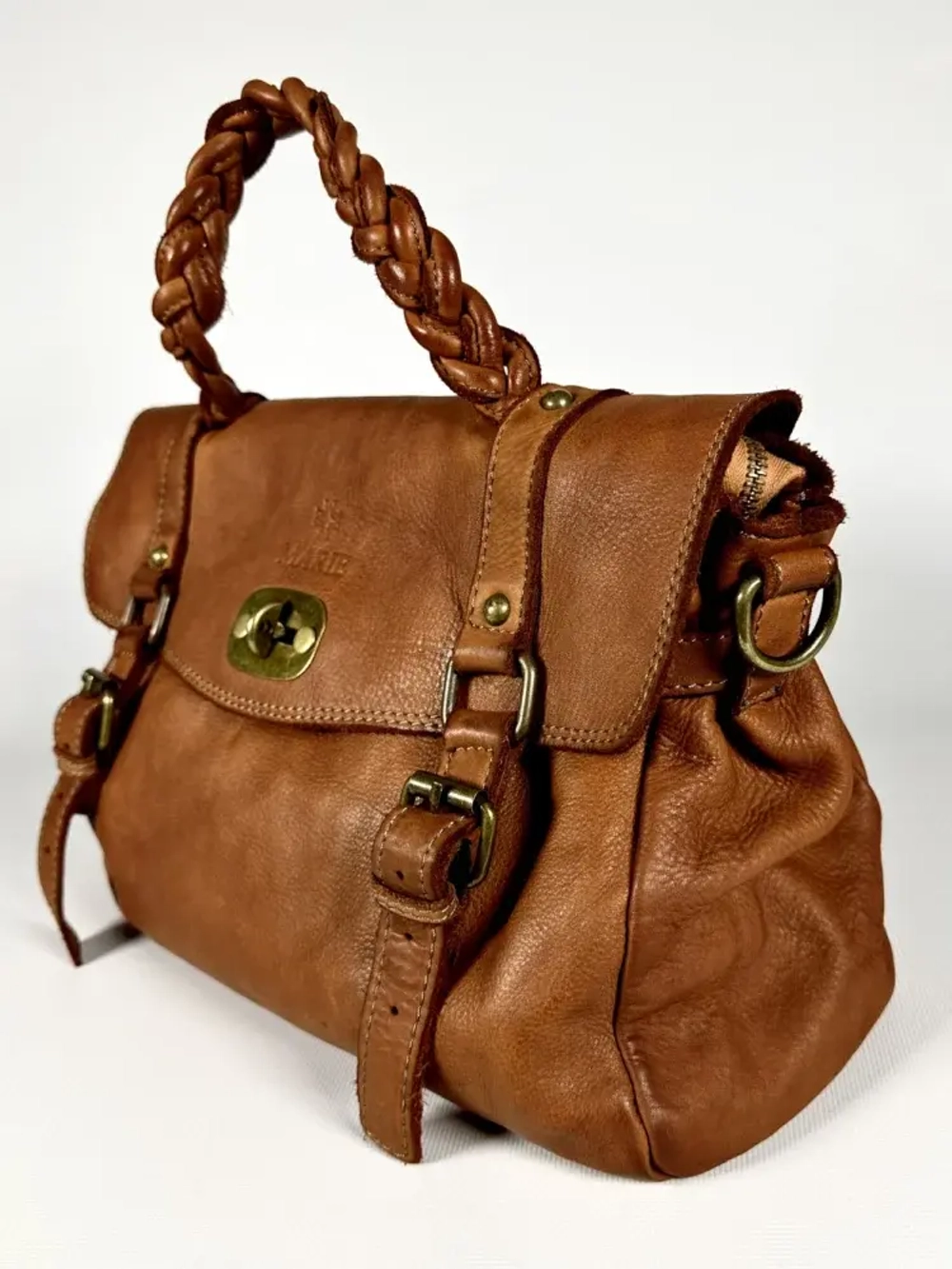 Женская сумка-портфель из натуральной кожи цвета whisky