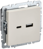 BRITE Розетка USB A+C 18Вт РЮ11-1-БрКр бежевый IEK