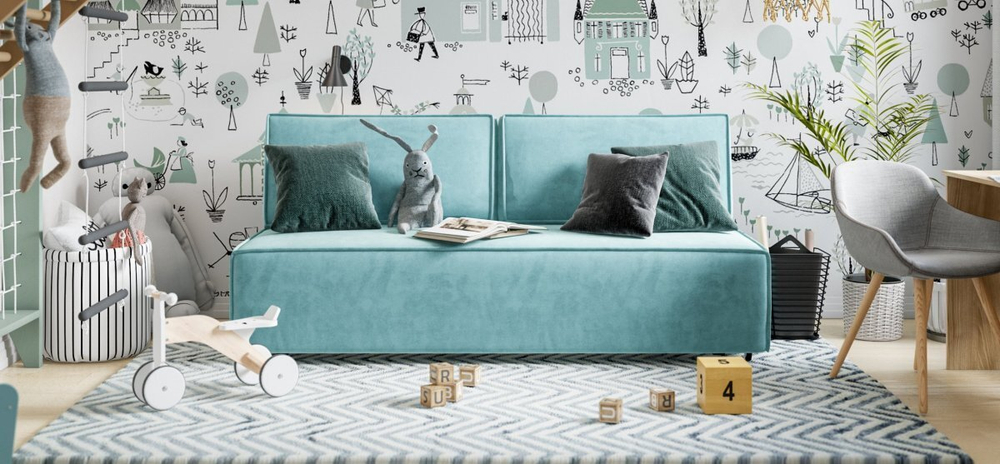 Диван Норд мини Велюр Монолит аква