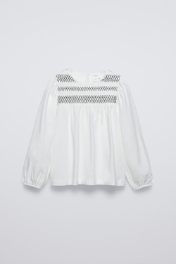 ZARA ТОП В РОМАНТИЧЕСКОМ СТИЛЕ С ЭЛАСТИЧНЫМИ КРОМКАМИ, БЕЛЫЙ