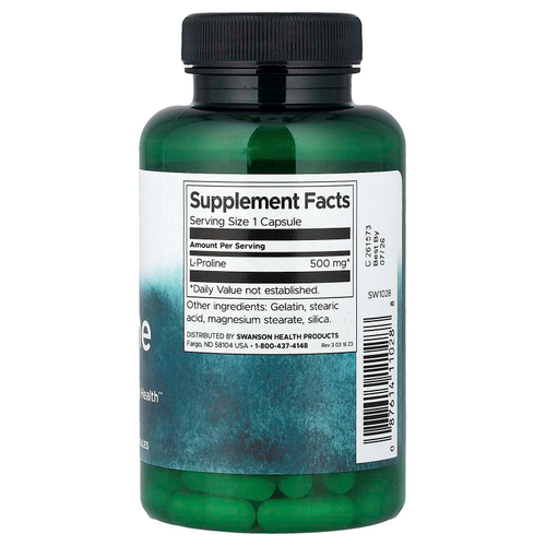 Swanson, L-пролин, 500 мг, 100 капсул