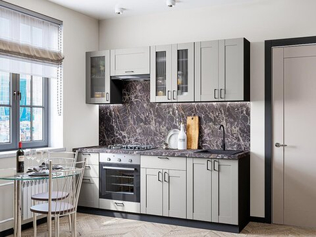 Прямая модульная кухня Лофт-01 Grey Silk - Graphite 2140*2200*600