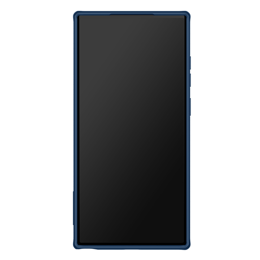 Чехол синего цвета от Nillkin с ремешком на руку для Samsung Galaxy S23 Ultra, серия Strap Case, металлическая рамка для линз камеры