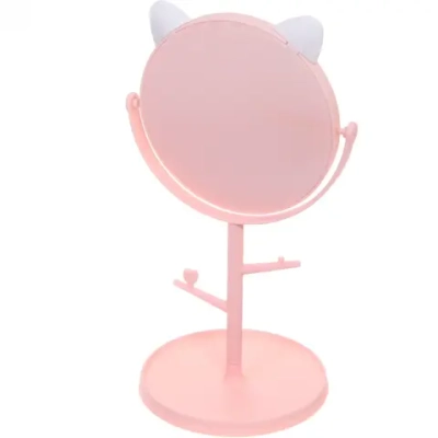 Зеркало настольное «High Tech - Cat», односторонее, цвет розовый, d-15,5см, высота 30,5см