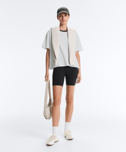 Oysho Футболка Boxy в полоску из смесового хлопка с короткими рукавами, белый