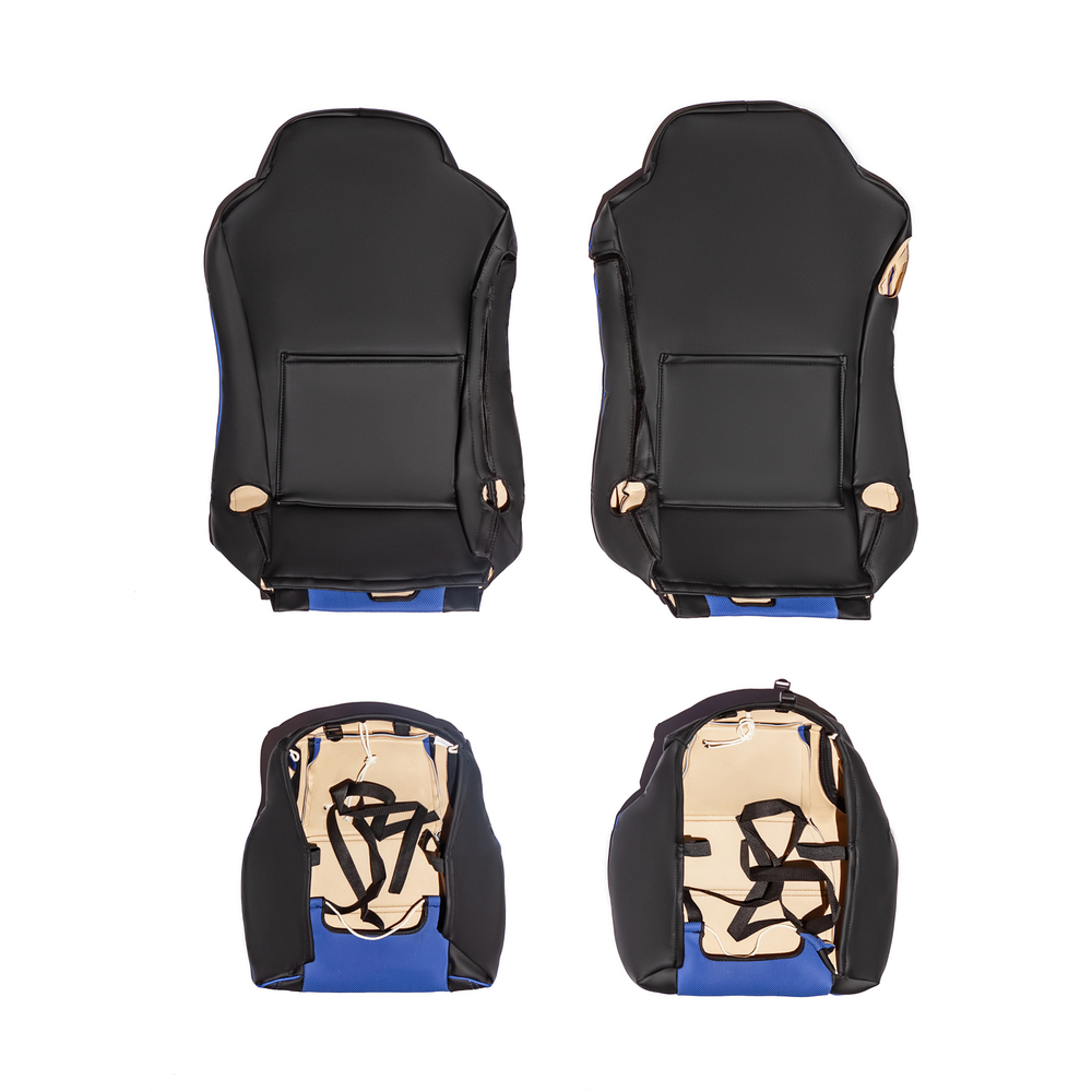 Чехлы Shacman X6000 3D (экокожа, черный цвет, синяя экокожа посередине, кант)