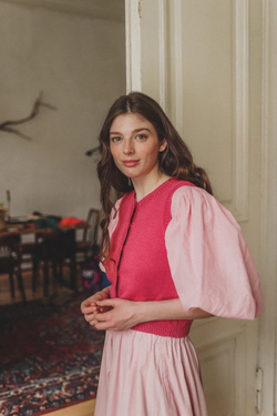 Юбка асимметричная двухслойная из батиста "Розовая пудра"