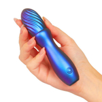 Синий вибромассажёр со спиралевидным рельефом - 14 см. (Цвет: синий)