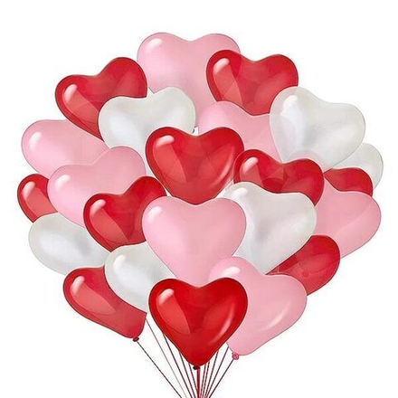 Облако шариков сердец розово-красных и белых - 25 сердец
