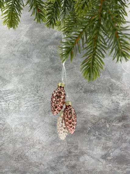 Набор стеклянных украшений Гроздь Шишек, 3 шт., 6 см., розовый, бордовый, Christmas DeLuxe (89872)