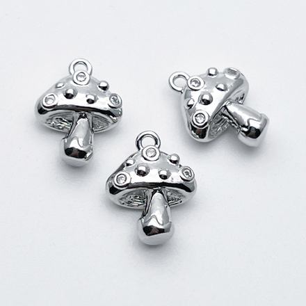 Подвеска Гриб, цвет серебро (родий), фианиты, размер 13*10 мм, цена за 1 шт