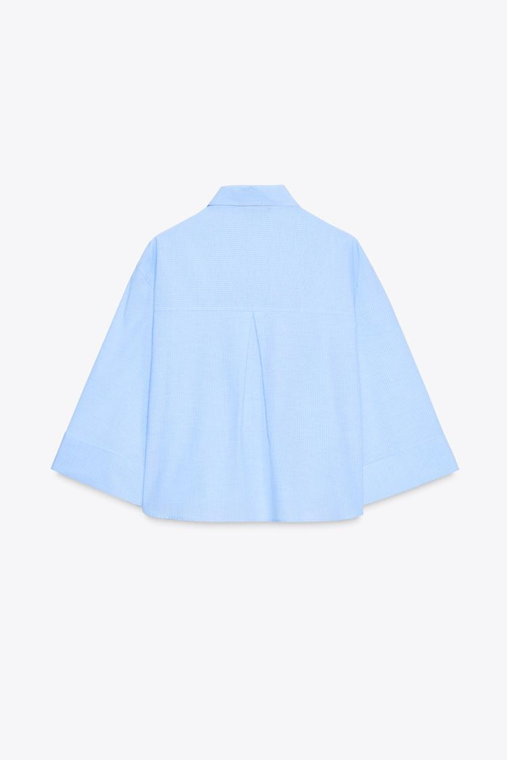 ZARA КОРОТКАЯ РУБАШКА В ПОЛОСКУ С НАКЛАДНЫМИ КЛАПАНАМИ, БЕЛЫЙ/НЕБЕСНО-ГОЛУБОЙ