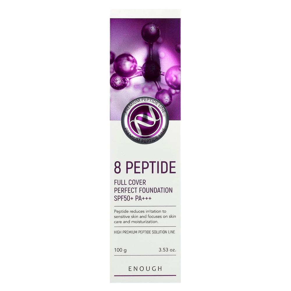 Enough, 8 пептидов, тональная основа Full Cover Perfect, SPF 50+ PA +++, # 21, 100 г (3,53 унции)