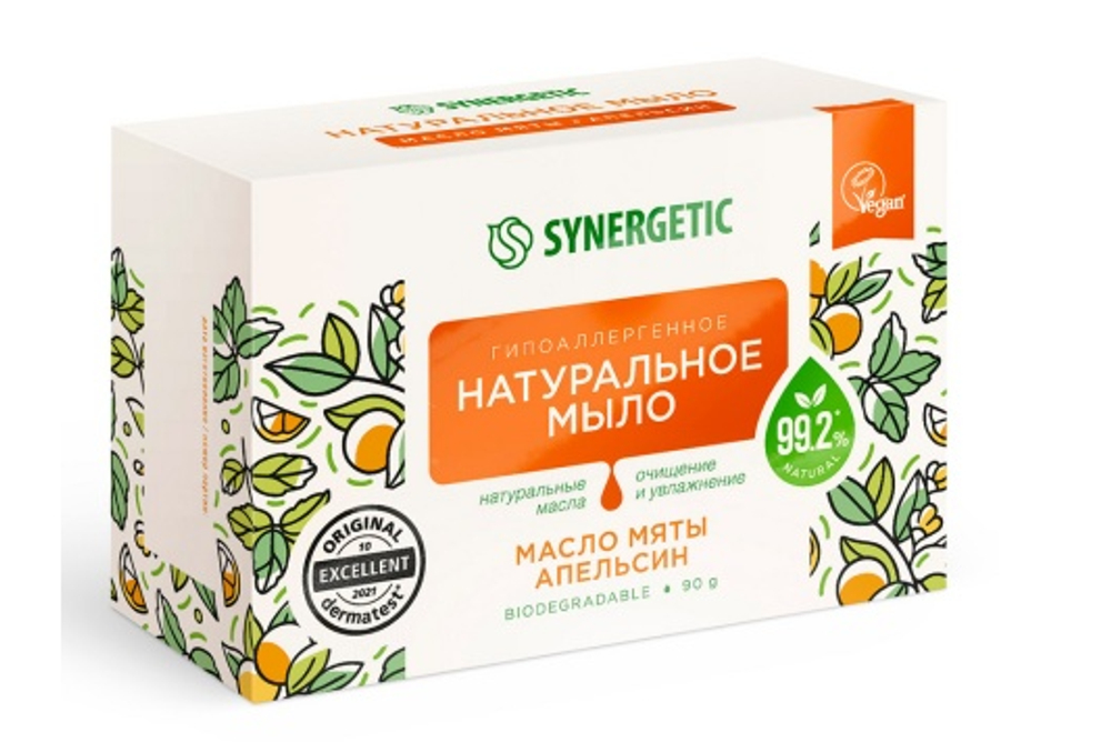 Synergetic Натур/ туалетное мыло масло мяты и апельсин 90 гр.*6*24