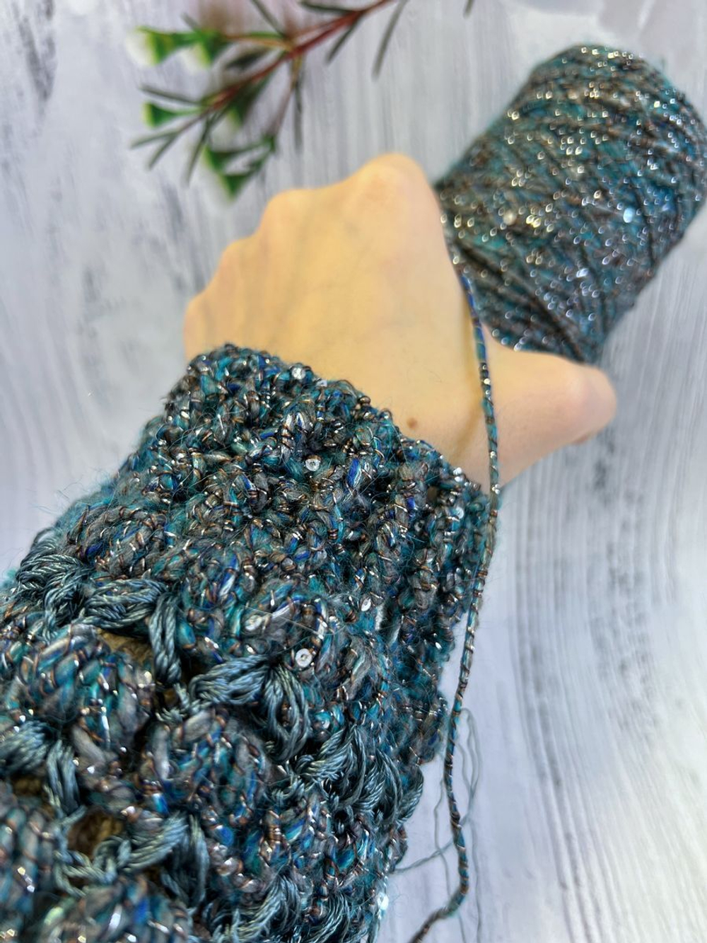 Пряжа с пайетками и люрексом для вязания