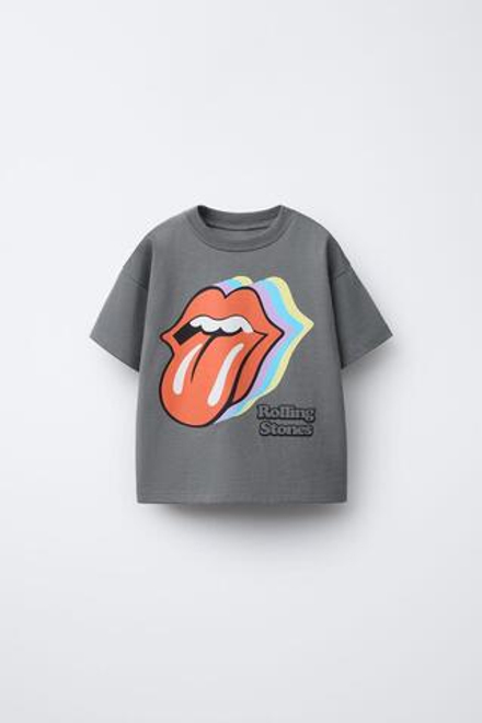ZARA ФУТБОЛКА С ПРИНТОМ ROLLING STONES ©, МЯГКИЙ СЕРЫЙ