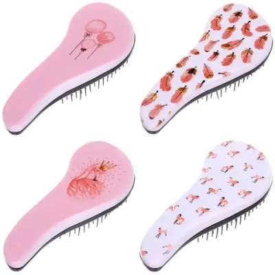 Расческа массажная компактная «ЭКЛЕР», микс 4 дизайна, 18*7,5см (PVC коробка)