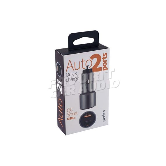 АЗУ 2 USB Perfeo AUTO2 QC 3000mA металл QC3.0 серый