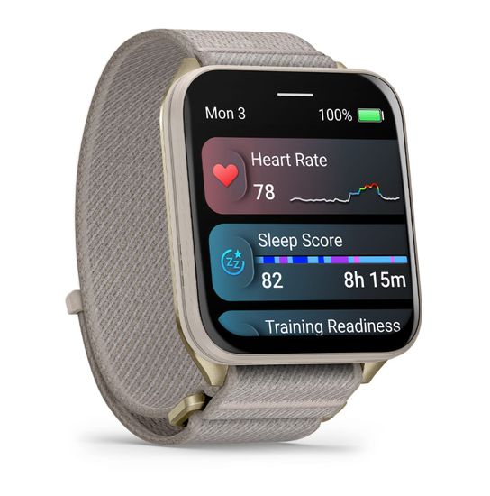 Умные часы Garmin Venu X1 мягкий золотой с титановой задней крышкой и нейлоновым ремешком цвета французский серый