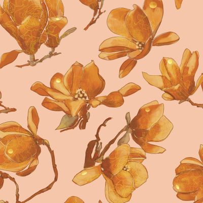 Золотые магнолии на розовом фоне Golden magnolias on pink peach fuzz background