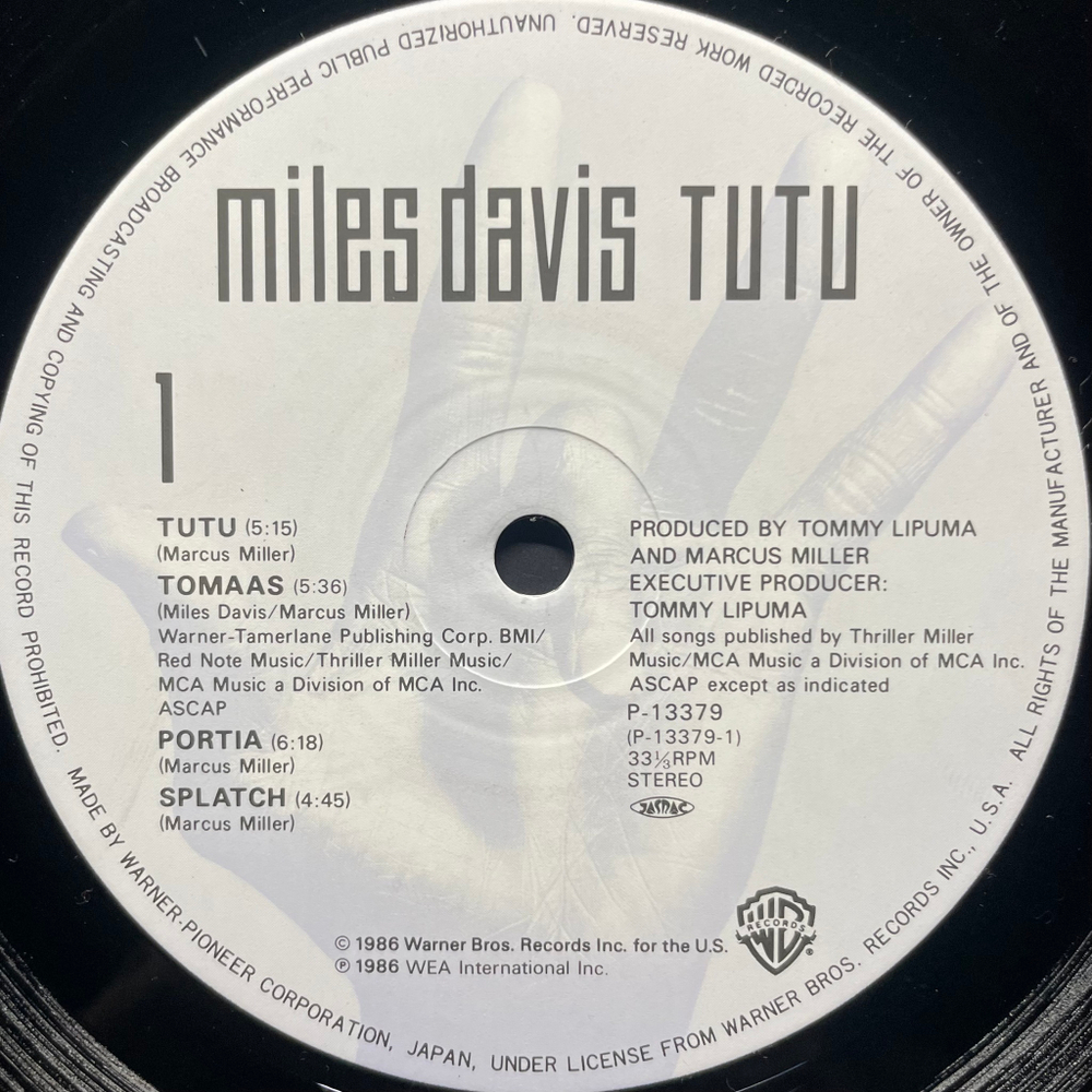 Miles Davis ‎– Tutu (Япония 1986г.)