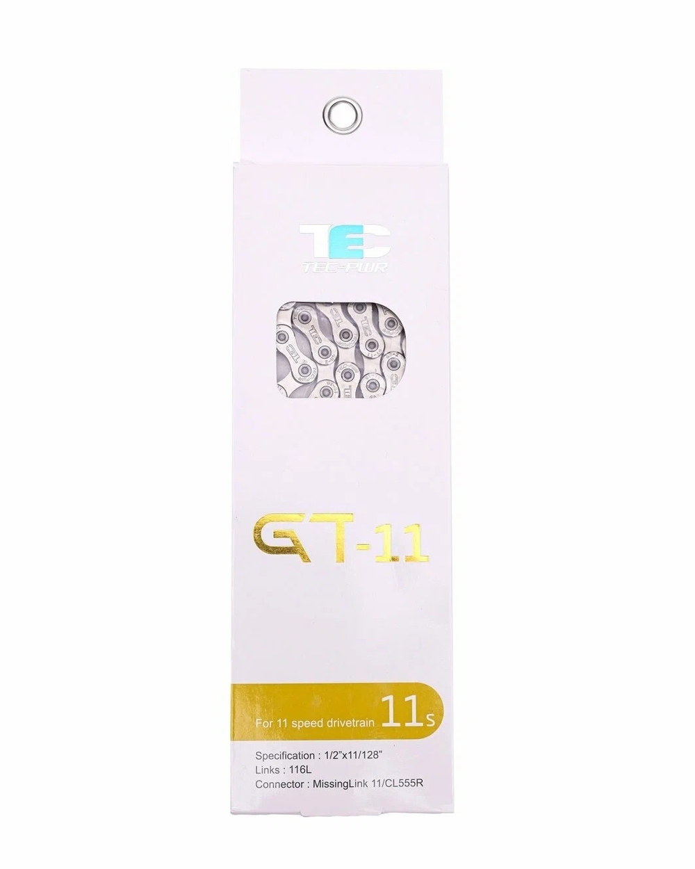 Цепь TEC GT-11  для 11 скоростей, 1/2" X 11/128" 116 звеньев, с замком цепи, серебристая/тёмно-серебристая