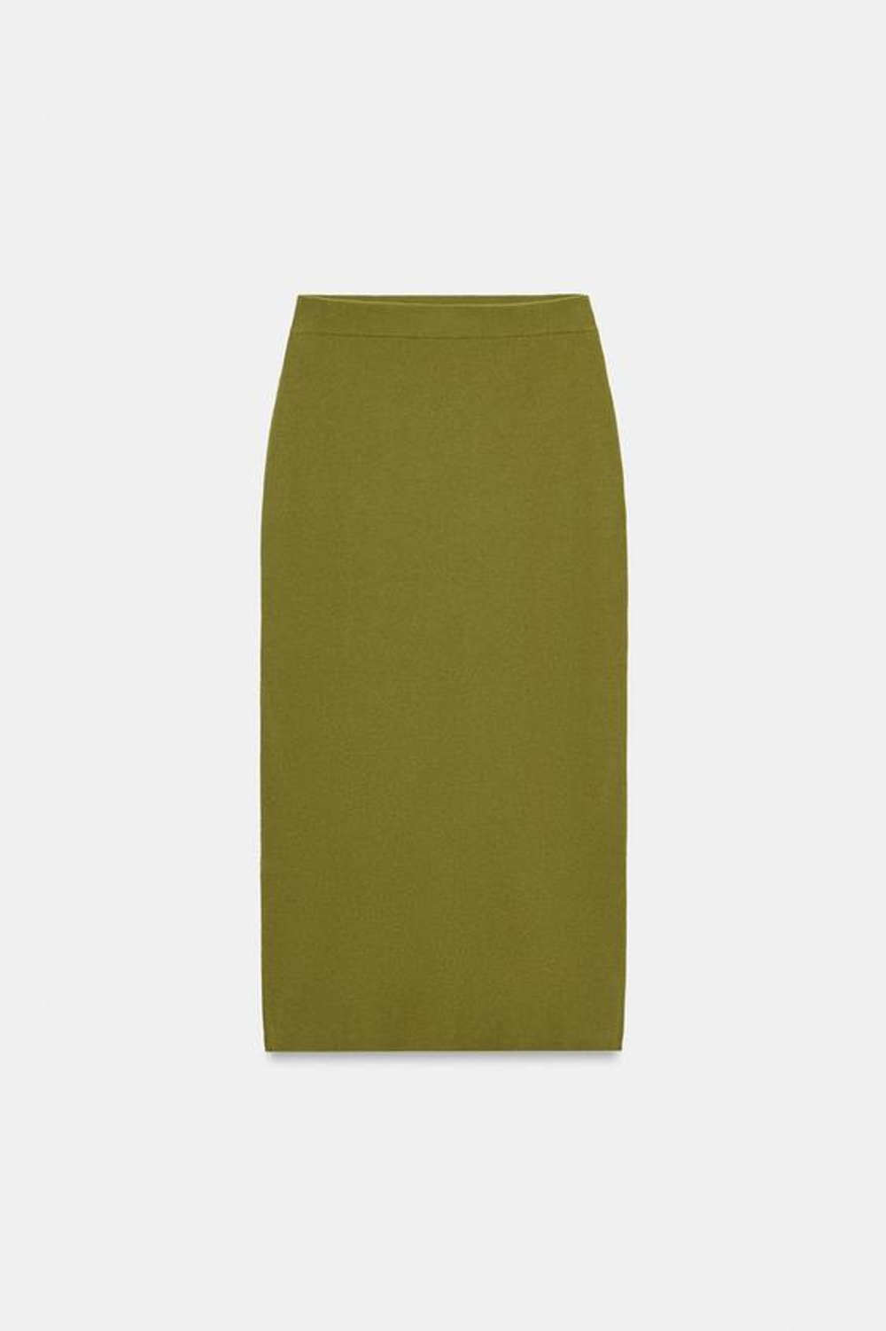 ZARA ТРИКОТАЖНАЯ ЮБКА МИДИ, ЦВЕТ МХА