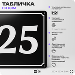 Адресная табличка с номером дома 25, на фасад и забор, черная, 25х25 см, Айдентика Технолоджи