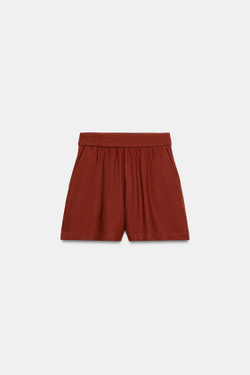 ZARA БЕРМУДЫ ИЗ СМЕСОВОГО ЛЬНА С ЭЛАСТИЧНЫМ ПОЯСОМ, МЕДНЫЙ