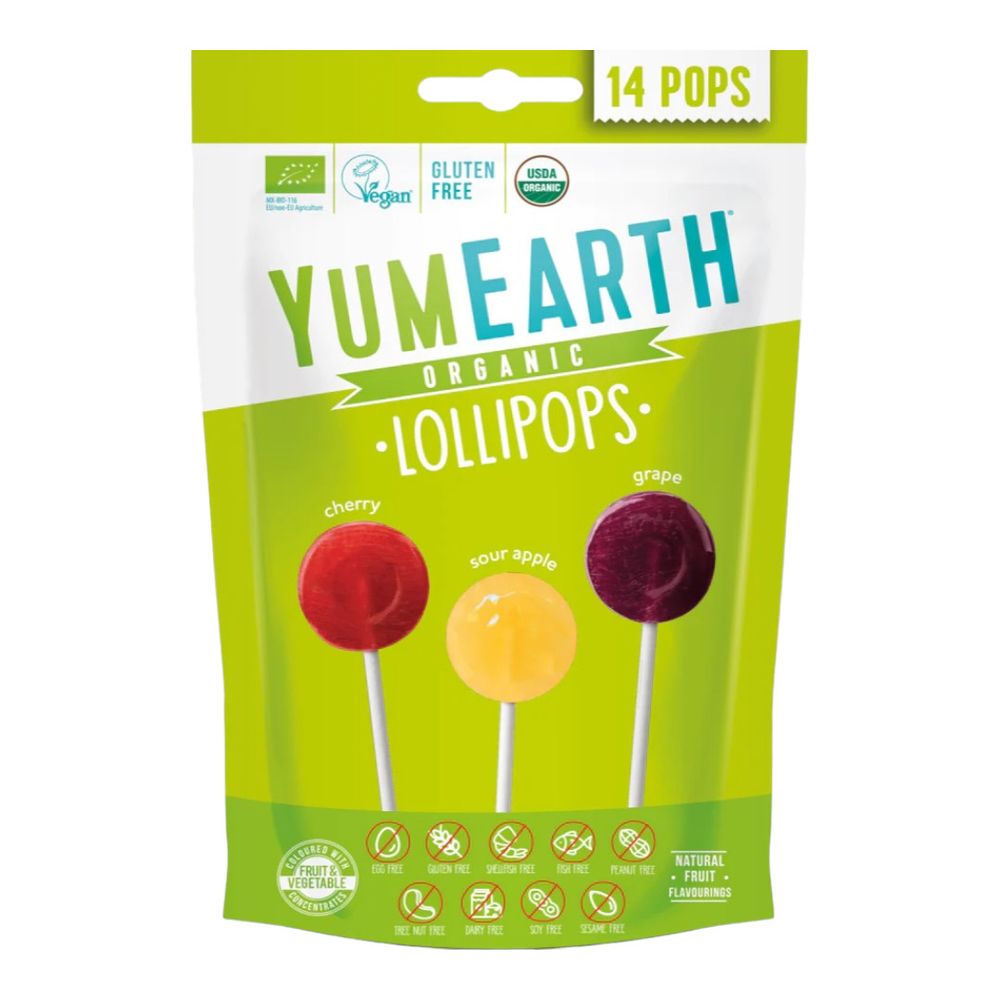 Органические фруктовые леденцы на палочке с кислинкой, 14 шт (Yumearth)