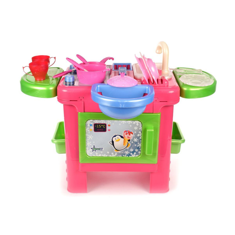 Волшебная Хозяюшка: кухонный набор №3 (кухня+набор посудки+сиденье для куклы) (Нордпласт)