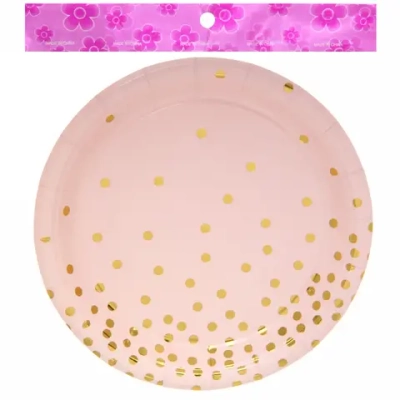 Тарелка бумажная 18 см в наборе 10 шт «Конфетти» розовая