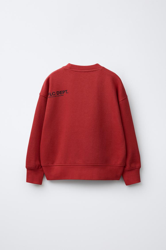 ZARA БАЗОВАЯ ТОЛСТОВКА С НАДПИСЬЮ И НАШИВКОЙ, КРАСНЫЙ