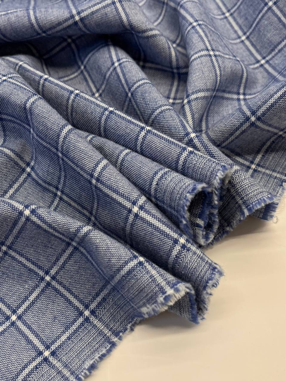 Хлопок с шерстью фланель Grandi & Rubinelli голубой в клетку