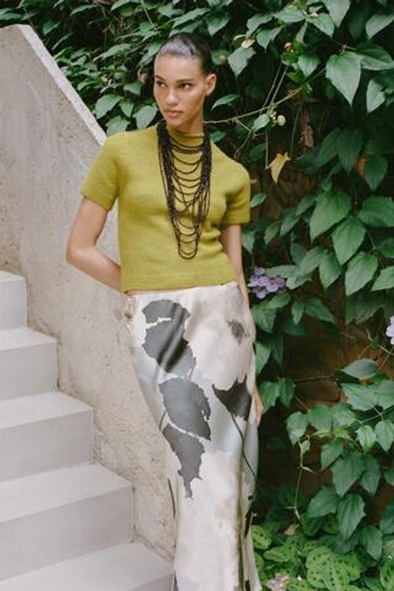 ZARA СВИТЕР ИЗ МЯГКОЙ ТКАНИ С КОРОТКИМИ РУКАВАМИ, ЗЕЛЕНЫЙ