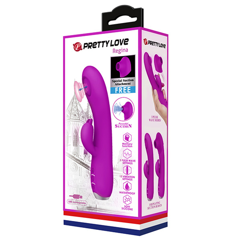 Фиолетовый вибратор-кролик 19,8см с пульсирующей головкой Pretty Love Regina Pulse Wave BI-014727