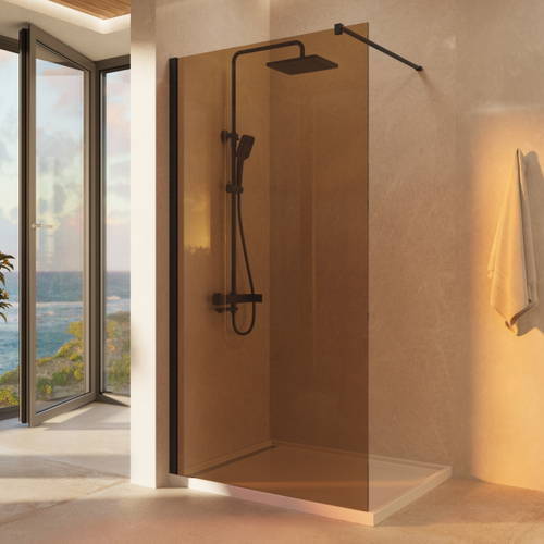 Душевая перегородка Walk-In VSW-1H900GSB, 900*2000, черный матовый, стекло янтарь