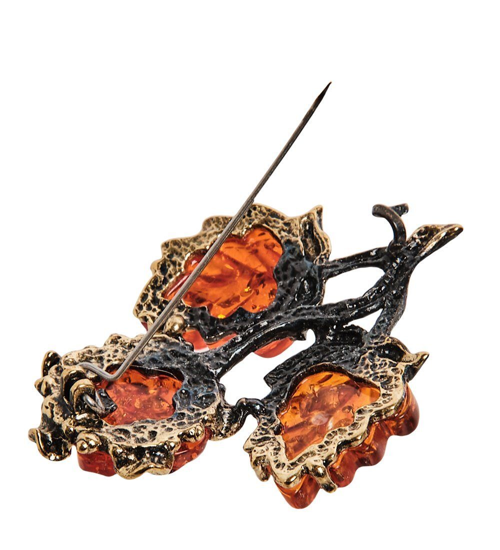 AM-2652 Брошь «Цветок Незабудка» (латунь, янтарь)