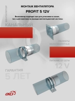Вентилятор канальный PROFIT D125 осевой двигатель 12В ERA