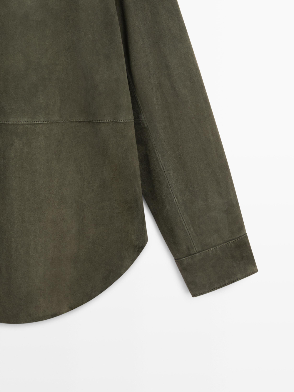 Massimo Dutti Замшевая рубашка с декоративными швами, зеленый