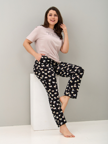 Брюки Б-18/черный-ромашки