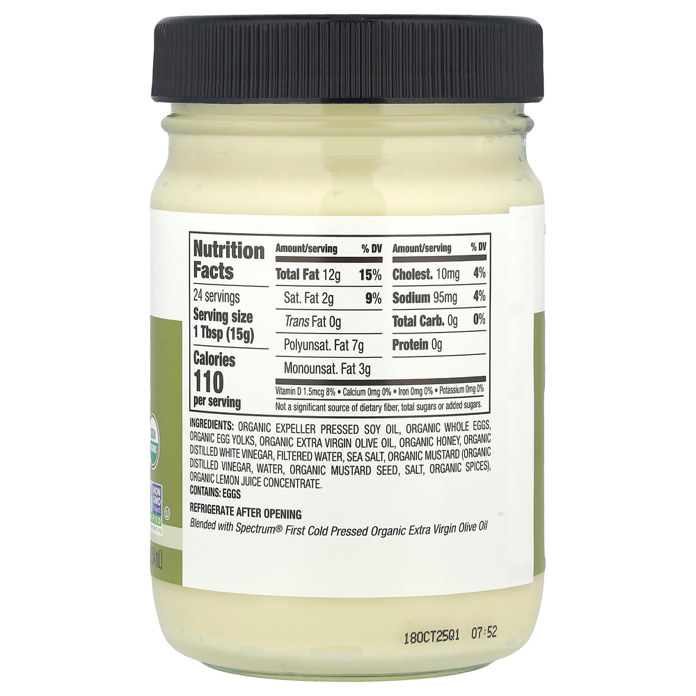 Spectrum Culinary, Органический майонез с оливковым маслом, 12 жидких унций (354 мл)