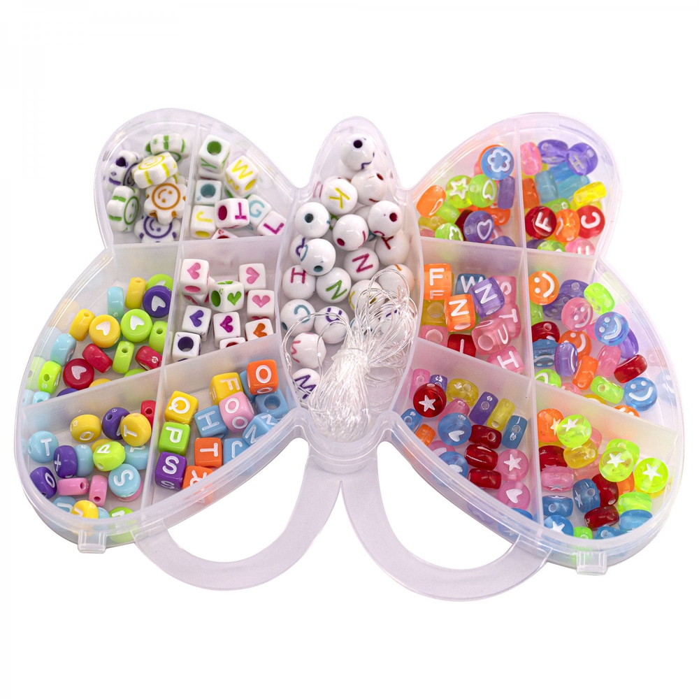 Набор для создания украшений-бусины Alingar, 140х110х20 мм, "Бабочка мини", 13 видов бусин, 1х2,1 м леска, пластик.пенал