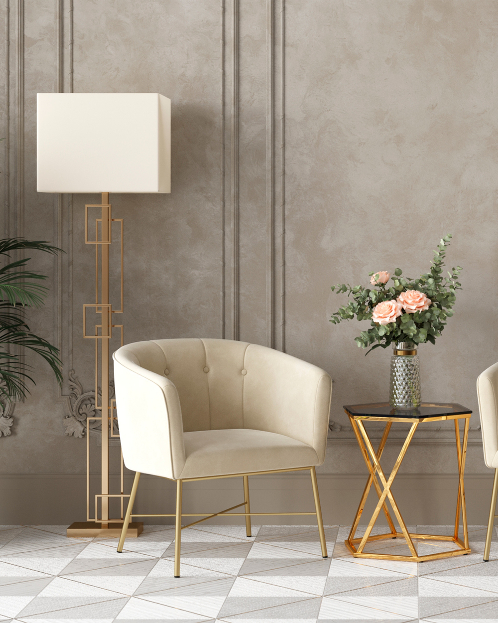 Журнальный столик Круз 93*80 стекло smoke сталь золото