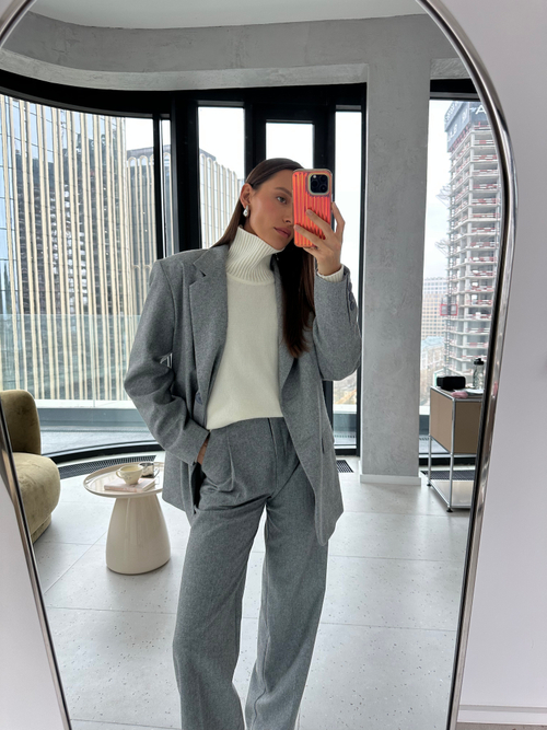 Жакет из шерсти однобортный светло-серый