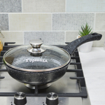 Сковорода 20см высота 5,1см Гранит с несъемной ручкой и стеклянной крышкой, с2052аг