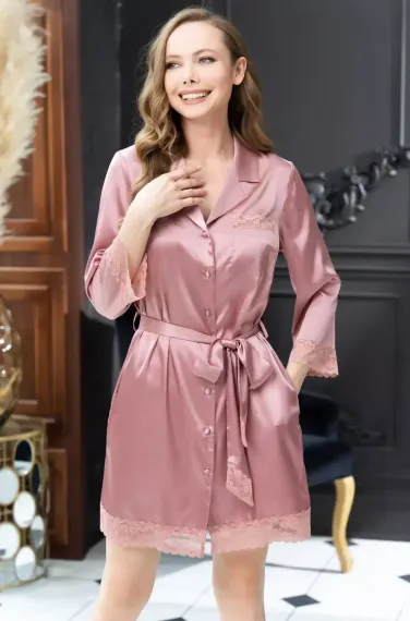 Короткий шелковый халат Mia-Amore LUIZA 7247 Луиза на пуговицах